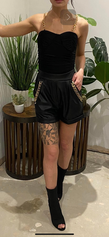 Black Faux Leather Shorts With Gold Chain Detail On Pockets Various Colours Available